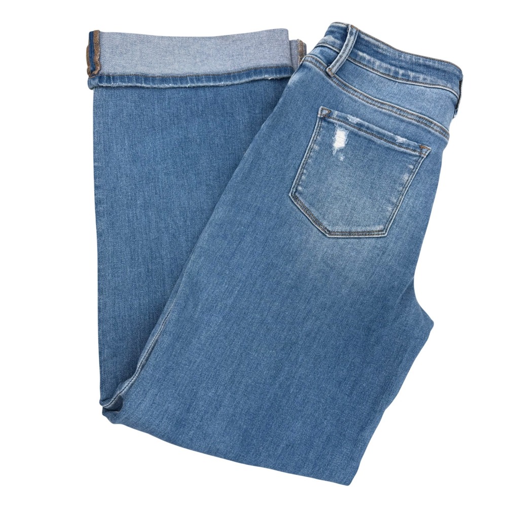 Vervet Blue Womens High Rise Wide Leg Cuffed Jeans Medium Wash Distressed 29